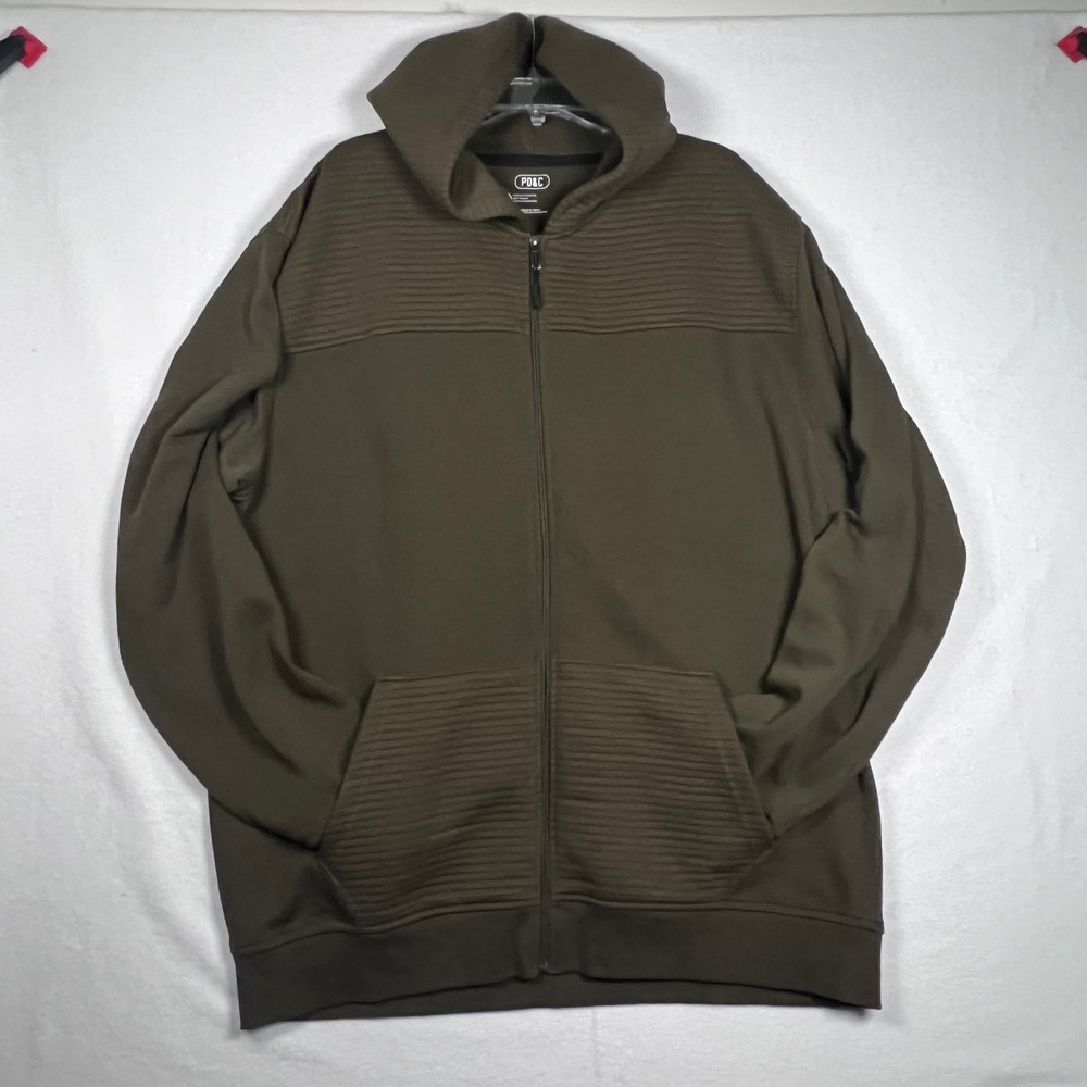 PD&C 4X Olive Green Full Zip Up Hoodie Athletic Stretch‎ Soft Touch Mens